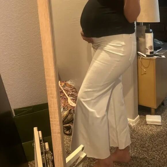 Paige White Maternity Wide Leg Jeans Size 32 Denim Raw Hem Ankle  Designer $229 - Picture 4 of 9